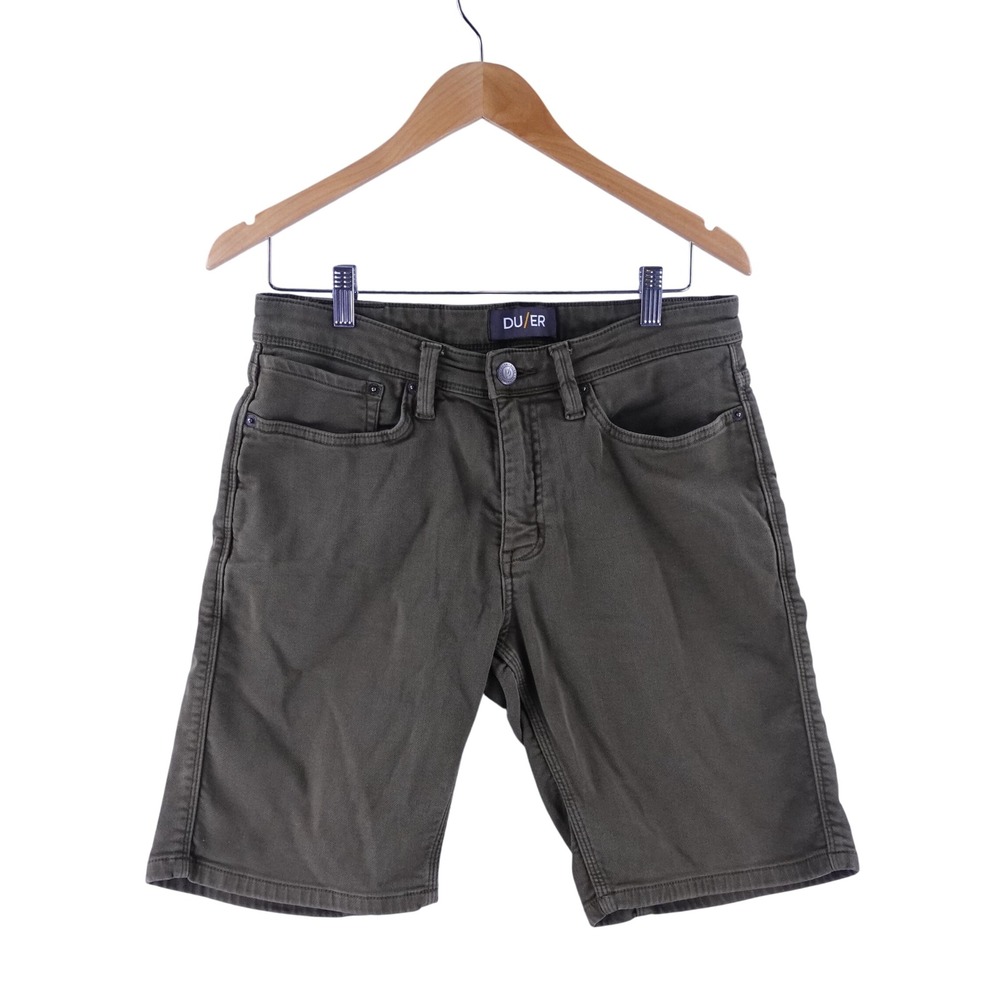 DU/ER Mens 32 No Sweat N2X Slim Fit Shorts Olive Green Performance Stretch